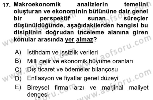 Afet Ekonomisi Ve Sigortacılığı Dersi 2025 - 2026 Yılı (Vize) Ara Sınav Soruları 17. Soru