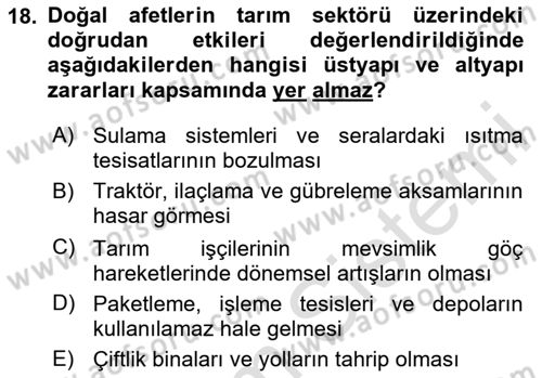 Afet Ekonomisi Ve Sigortacılığı Dersi 2025 - 2026 Yılı (Vize) Ara Sınav Soruları 18. Soru