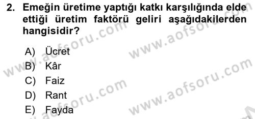 Afet Ekonomisi Ve Sigortacılığı Dersi 2025 - 2026 Yılı (Vize) Ara Sınav Soruları 2. Soru