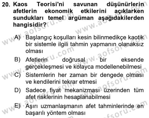 Afet Ekonomisi Ve Sigortacılığı Dersi 2025 - 2026 Yılı (Vize) Ara Sınav Soruları 20. Soru