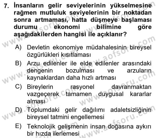 Afet Ekonomisi Ve Sigortacılığı Dersi 2025 - 2026 Yılı (Vize) Ara Sınav Soruları 7. Soru