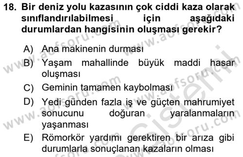 Acil Durum ve Afetlerde Ulaştırma Yönetimi ve Uygulamaları Dersi 2023 - 2024 Yılı Yaz Okulu Sınav Soruları 18. Soru