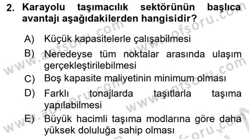 Acil Durum ve Afetlerde Ulaştırma Yönetimi ve Uygulamaları Dersi 2023 - 2024 Yılı Yaz Okulu Sınav Soruları 2. Soru