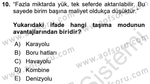 Acil Durum ve Afetlerde Ulaştırma Yönetimi ve Uygulamaları Dersi 2024 - 2025 Yılı (Vize) Ara Sınav Soruları 10. Soru