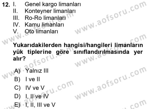Acil Durum ve Afetlerde Ulaştırma Yönetimi ve Uygulamaları Dersi 2024 - 2025 Yılı (Vize) Ara Sınav Soruları 12. Soru