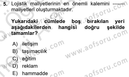 Acil Durum ve Afetlerde Ulaştırma Yönetimi ve Uygulamaları Dersi 2024 - 2025 Yılı (Vize) Ara Sınav Soruları 5. Soru