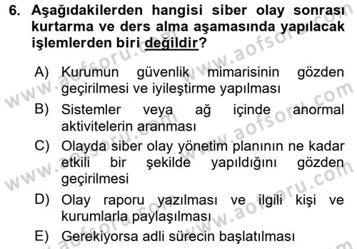 Acil Durum ve Afetlerde Ulaştırma Yönetimi ve Uygulamaları Dersi 2024 - 2025 Yılı (Final) Dönem Sonu Sınav Soruları 6. Soru