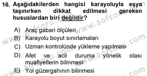 Acil Durum ve Afetlerde Ulaştırma Yönetimi ve Uygulamaları Dersi 2025 - 2026 Yılı (Vize) Ara Sınav Soruları 16. Soru