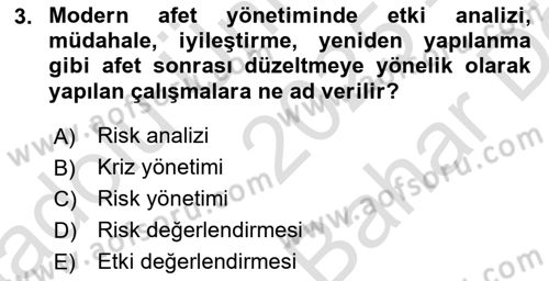 Acil Durum ve Afetlerde Ulaştırma Yönetimi ve Uygulamaları Dersi 2025 - 2026 Yılı (Vize) Ara Sınav Soruları 3. Soru