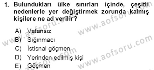 Göç Ve Göç Sorunları Dersi 2019 - 2020 Yılı (Vize) Ara Sınavı 1. Soru