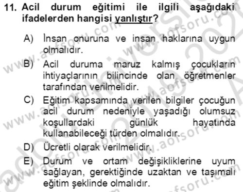 Göç Ve Göç Sorunları Dersi 2019 - 2020 Yılı (Vize) Ara Sınavı 11. Soru