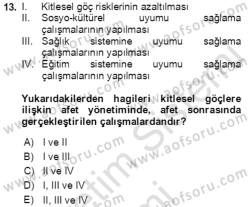 Göç Ve Göç Sorunları Dersi 2019 - 2020 Yılı (Vize) Ara Sınavı 13. Soru