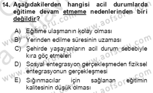 Göç Ve Göç Sorunları Dersi 2019 - 2020 Yılı (Vize) Ara Sınavı 14. Soru