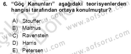 Göç Ve Göç Sorunları Dersi 2019 - 2020 Yılı (Vize) Ara Sınavı 6. Soru