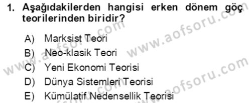 Göç Ve Göç Sorunları Dersi 2021 - 2022 Yılı (Vize) Ara Sınavı 1. Soru