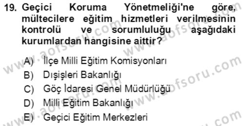 Göç Ve Göç Sorunları Dersi 2021 - 2022 Yılı (Vize) Ara Sınavı 19. Soru