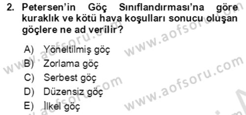 Göç Ve Göç Sorunları Dersi 2021 - 2022 Yılı (Vize) Ara Sınavı 2. Soru