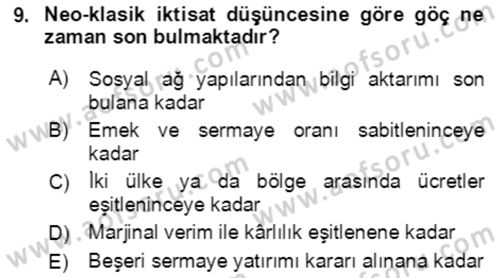 Göç Ve Göç Sorunları Dersi 2021 - 2022 Yılı (Vize) Ara Sınavı 9. Soru