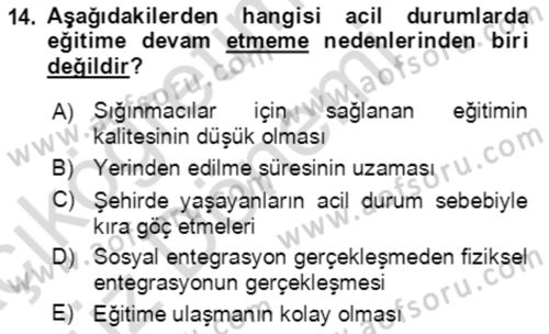 Göç Ve Göç Sorunları Dersi 2022 - 2023 Yılı (Vize) Ara Sınavı 14. Soru