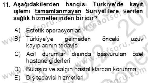 Göç Ve Göç Sorunları Dersi 2022 - 2023 Yılı (Final) Dönem Sonu Sınavı 11. Soru