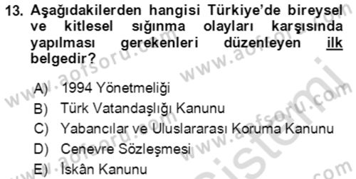 Göç Ve Göç Sorunları Dersi 2022 - 2023 Yılı (Final) Dönem Sonu Sınavı 13. Soru