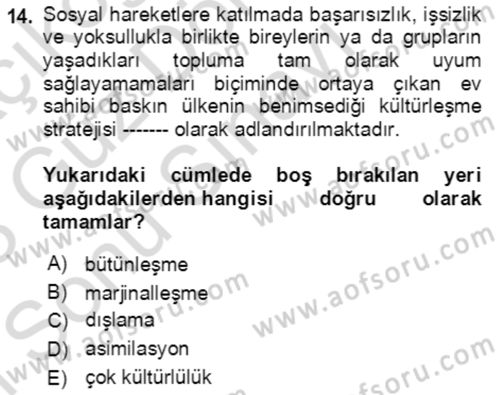 Göç Ve Göç Sorunları Dersi 2022 - 2023 Yılı (Final) Dönem Sonu Sınavı 14. Soru