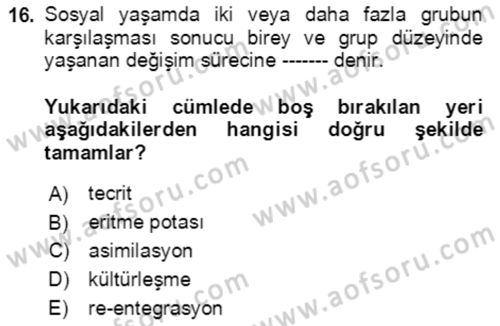 Göç Ve Göç Sorunları Dersi 2022 - 2023 Yılı (Final) Dönem Sonu Sınavı 16. Soru