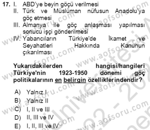 Göç Ve Göç Sorunları Dersi 2022 - 2023 Yılı (Final) Dönem Sonu Sınavı 17. Soru