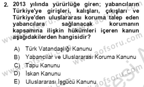 Göç Ve Göç Sorunları Dersi 2022 - 2023 Yılı (Final) Dönem Sonu Sınavı 2. Soru