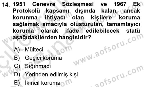 Göç Ve Göçmen Sorunları Dersi 2018 - 2019 Yılı 3 Ders Sınav Soruları 14. Soru