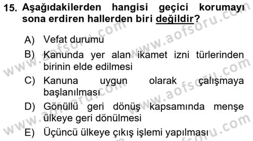 Göç Ve Göçmen Sorunları Dersi 2018 - 2019 Yılı 3 Ders Sınav Soruları 15. Soru