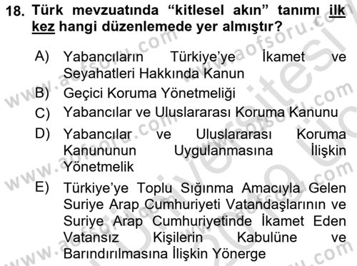 Göç Ve Göçmen Sorunları Dersi 2018 - 2019 Yılı 3 Ders Sınav Soruları 18. Soru