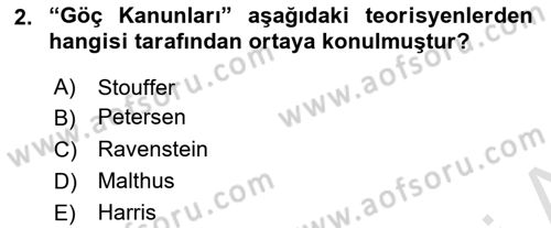 Göç Ve Göçmen Sorunları Dersi 2018 - 2019 Yılı 3 Ders Sınav Soruları 2. Soru