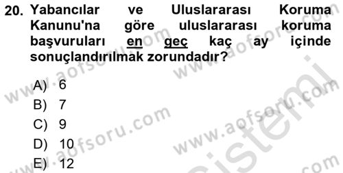 Göç Ve Göçmen Sorunları Dersi 2018 - 2019 Yılı 3 Ders Sınav Soruları 20. Soru