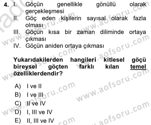 Göç Ve Göçmen Sorunları Dersi 2018 - 2019 Yılı 3 Ders Sınav Soruları 4. Soru