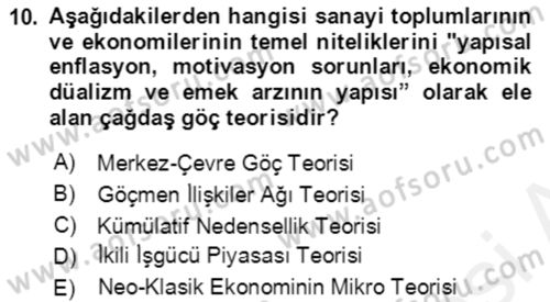 Göç Ve Göçmen Sorunları Dersi Ara Sınavı Deneme Sınav Soruları 10. Soru