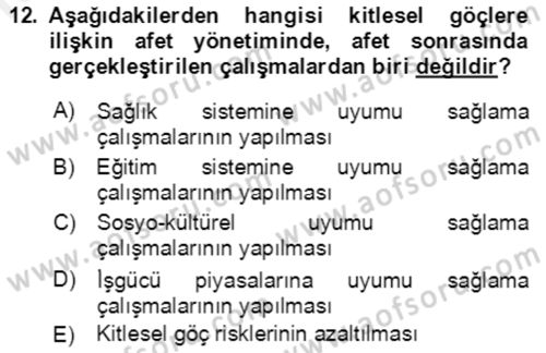 Göç Ve Göçmen Sorunları Dersi Ara Sınavı Deneme Sınav Soruları 12. Soru