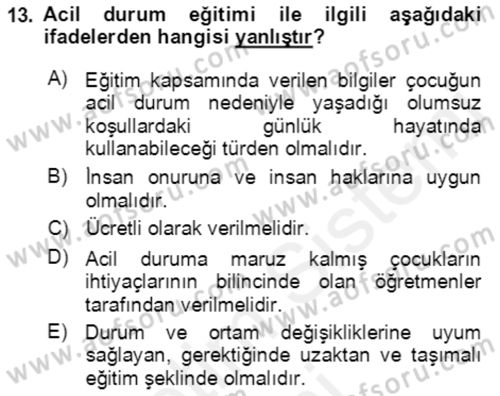 Göç Ve Göçmen Sorunları Dersi Ara Sınavı Deneme Sınav Soruları 13. Soru