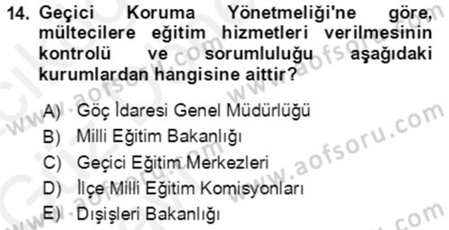 Göç Ve Göçmen Sorunları Dersi Ara Sınavı Deneme Sınav Soruları 14. Soru