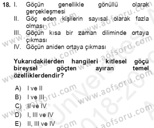 Göç Ve Göçmen Sorunları Dersi Ara Sınavı Deneme Sınav Soruları 18. Soru