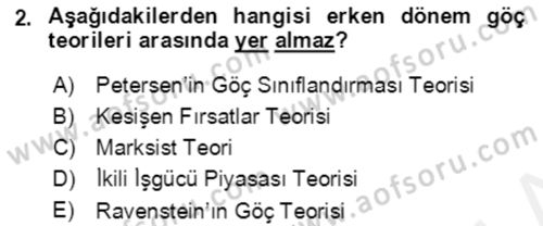 Göç Ve Göçmen Sorunları Dersi Ara Sınavı Deneme Sınav Soruları 2. Soru