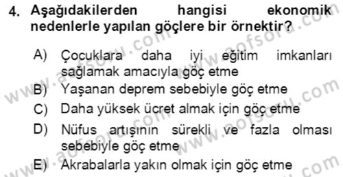 Göç Ve Göçmen Sorunları Dersi Ara Sınavı Deneme Sınav Soruları 4. Soru