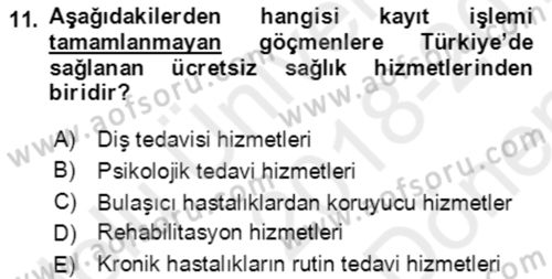 Göç Ve Göçmen Sorunları Dersi 2018 - 2019 Yılı (Final) Dönem Sonu Sınav Soruları 11. Soru