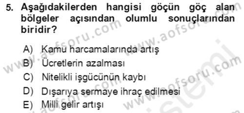 Göç Ve Göçmen Sorunları Dersi 2018 - 2019 Yılı (Final) Dönem Sonu Sınav Soruları 5. Soru