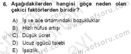 Göç Ve Göçmen Sorunları Dersi 2018 - 2019 Yılı (Final) Dönem Sonu Sınav Soruları 6. Soru