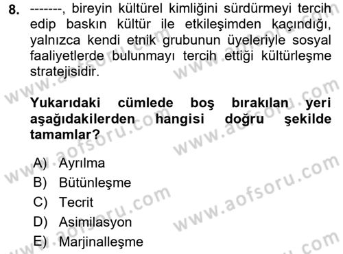 Göç Ve Göçmen Sorunları Dersi 2018 - 2019 Yılı Yaz Okulu Sınav Soruları 8. Soru