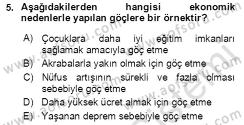 Göç Ve Göçmen Sorunları Dersi Ara Sınavı Deneme Sınav Soruları 5. Soru