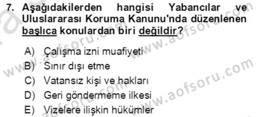 Göç Ve Göçmen Sorunları Dersi Ara Sınavı Deneme Sınav Soruları 7. Soru