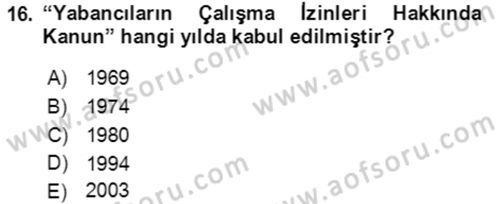 Göç Ve Göçmen Sorunları Dersi 2019 - 2020 Yılı (Final) Dönem Sonu Sınav Soruları 16. Soru