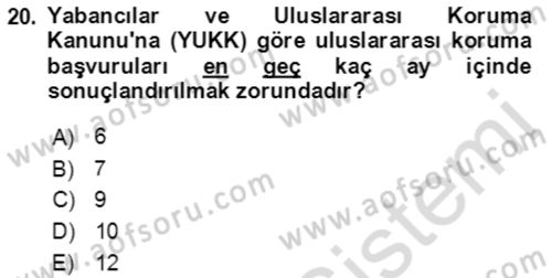 Göç Ve Göçmen Sorunları Dersi 2019 - 2020 Yılı (Final) Dönem Sonu Sınav Soruları 20. Soru